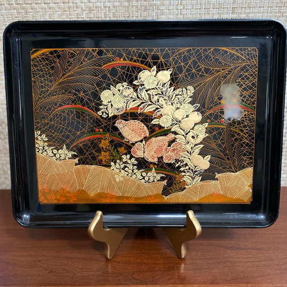 VTG 60s Black Pheasant Plastic Serving Tray - Picture 2 of 12